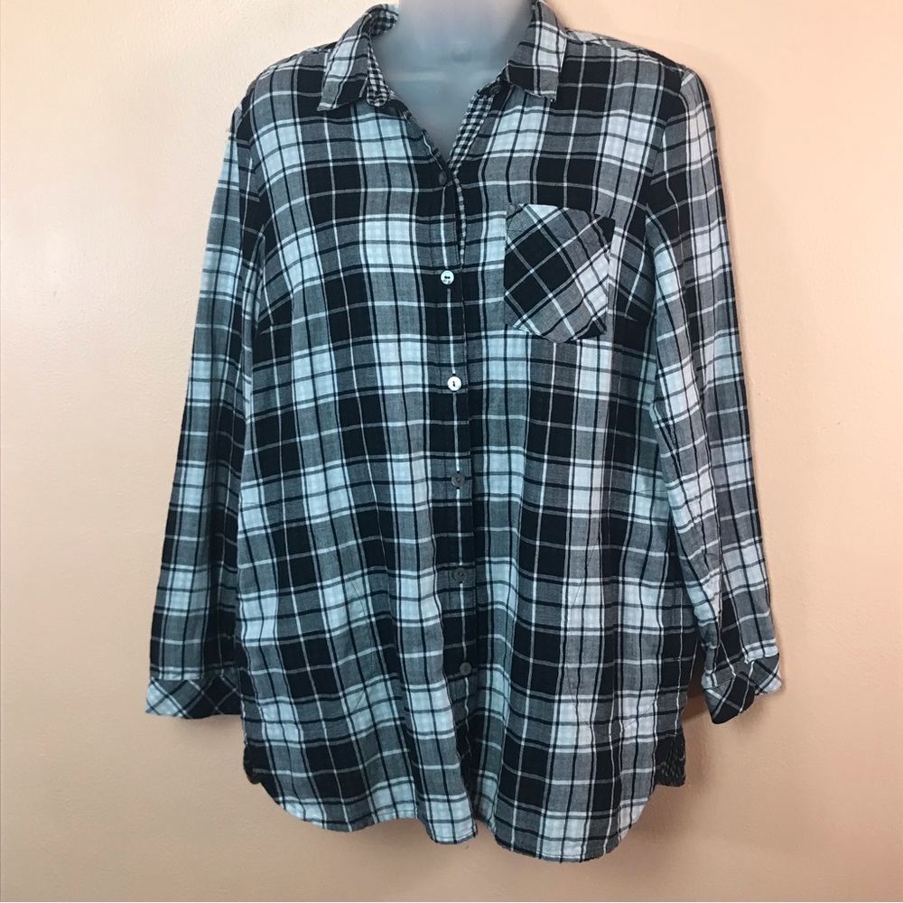 J Jill Black White Plaid Button Down Women S Flip Cuff